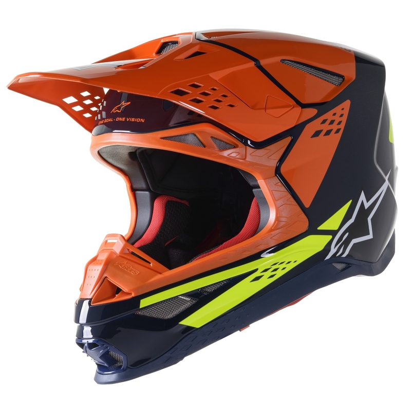 Kask motocrossowy Alpinestars Supertech S-M8 Factory Ciemnoniebiesko-pomarańczowo-fluo żółty błyszczący