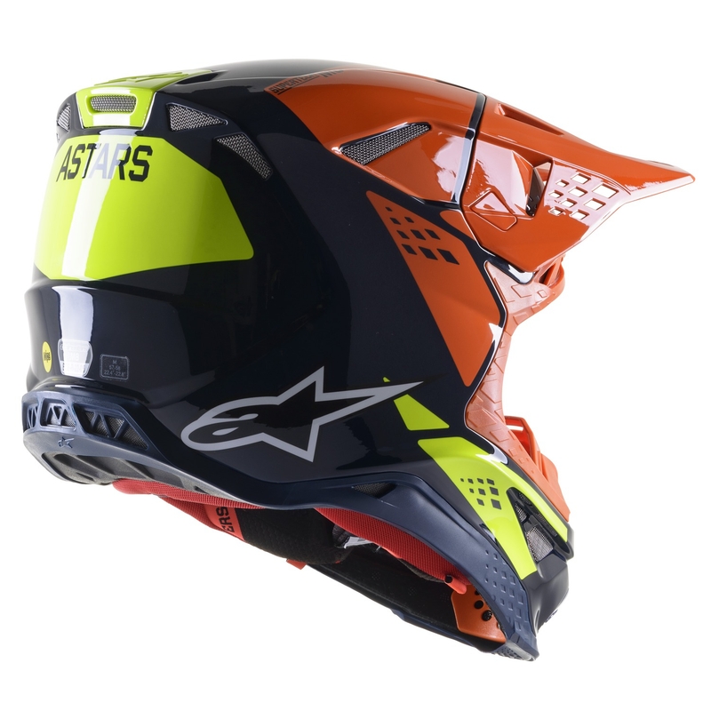 Kask motocrossowy Alpinestars Supertech S-M8 Factory Ciemnoniebiesko-pomarańczowo-fluo żółty błyszczący