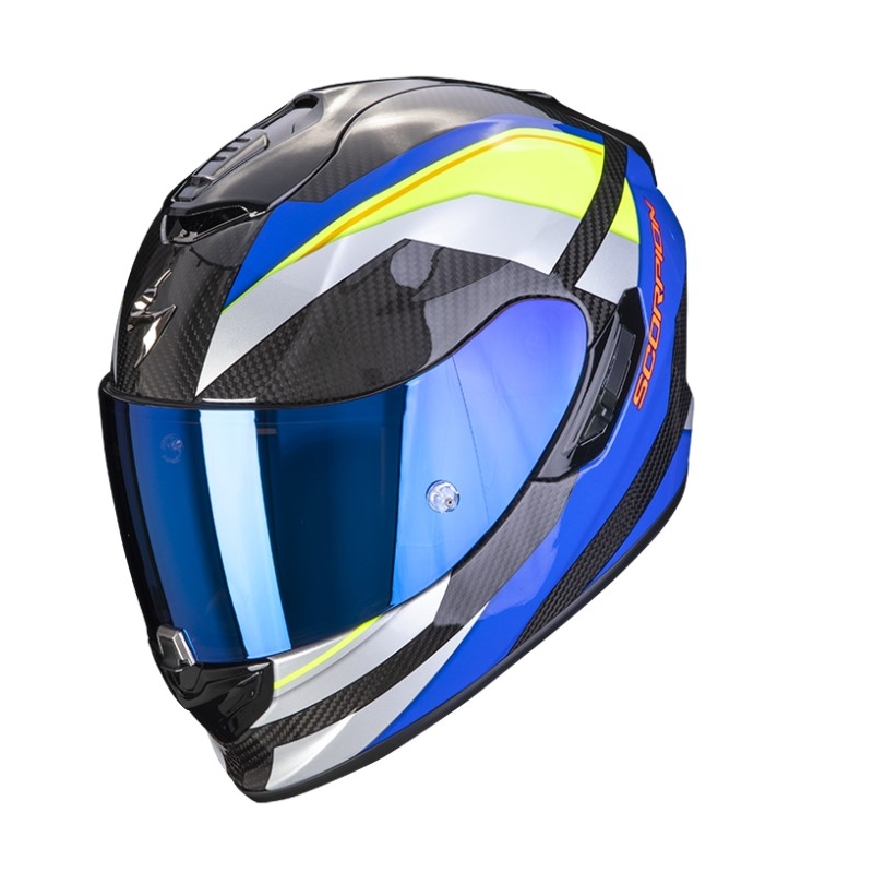 Kask motocyklowy integralny Scorpion Exo-1400 Carbon Air Legione niebiesko-fluo żółty - II. jakość