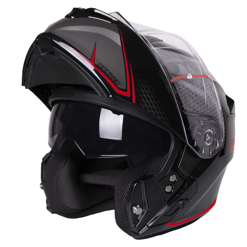 Kask motocyklowy składany Street Racer Ranger czarno-czerwony - II. jakość