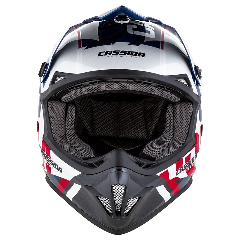 Dziecięcy kask motocrossowy Cassida Cross Cup Sonic Junior w kolorze czerwono-niebieskim-biało-czarnym