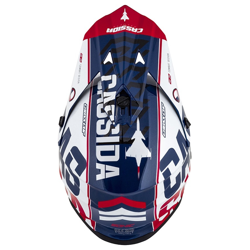 Dziecięcy kask motocrossowy Cassida Cross Cup Sonic Junior w kolorze czerwono-niebieskim-biało-czarnym
