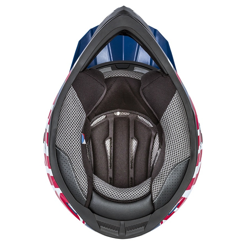 Dziecięcy kask motocrossowy Cassida Cross Cup Sonic Junior w kolorze czerwono-niebieskim-biało-czarnym