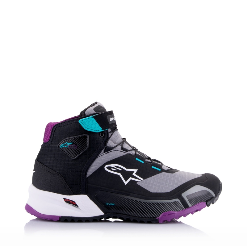 Damskie buty motocyklowe Alpinestars Stella CR-X Drystar Czarno-Szary-Fioletowo-Turkusowe