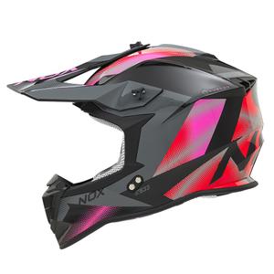 Damski kask motocrossowy NOX N633 fluo różowo-czerwono-szary