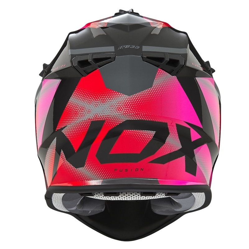 Damski kask motocrossowy NOX N633 fluo różowo-czerwono-szary