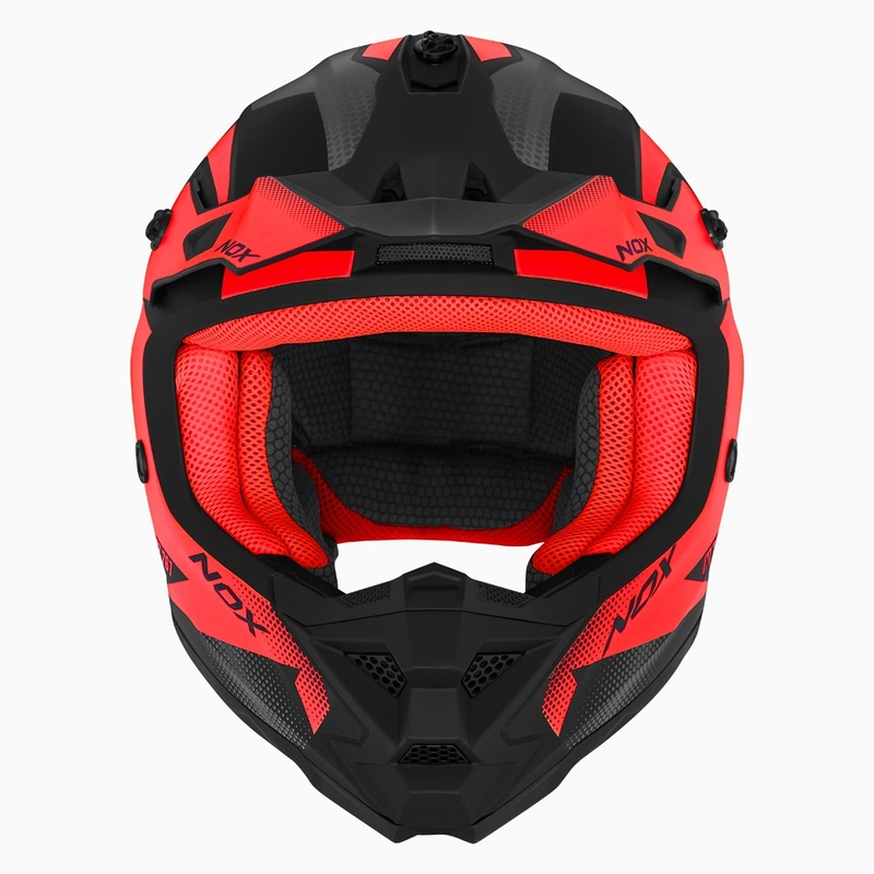 Dziecięcy kask motocrossowy NOX N761 MX fluo czerwono-czarno-szary