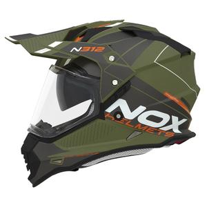 Kask enduro NOX N312 Drone matowy khaki-pomarańczowy