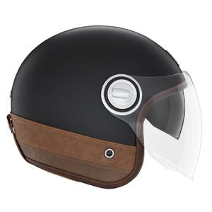 Kask motocyklowy NOX PREMIUM Heritage otwarty, czarny matowy z brązową skórą