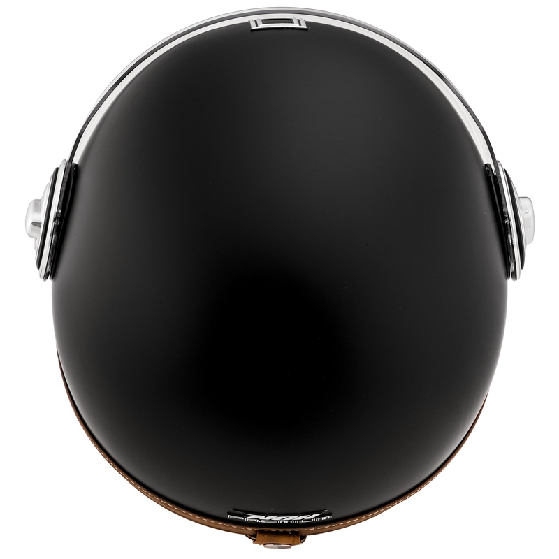 Kask motocyklowy NOX PREMIUM Heritage otwarty, czarny matowy z brązową skórą