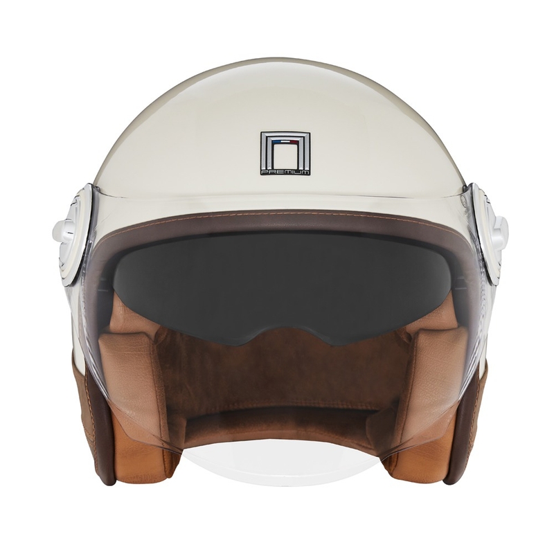 Kask motocyklowy otwarty NOX PREMIUM Heritage kremowo-biały z brązową skórą