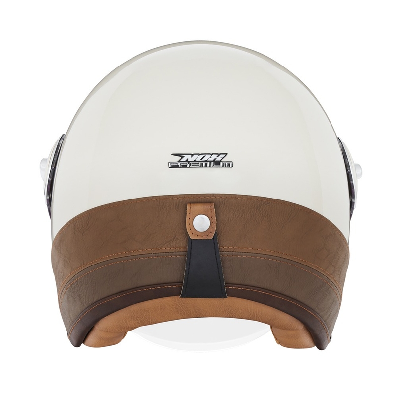 Kask motocyklowy otwarty NOX PREMIUM Heritage kremowo-biały z brązową skórą