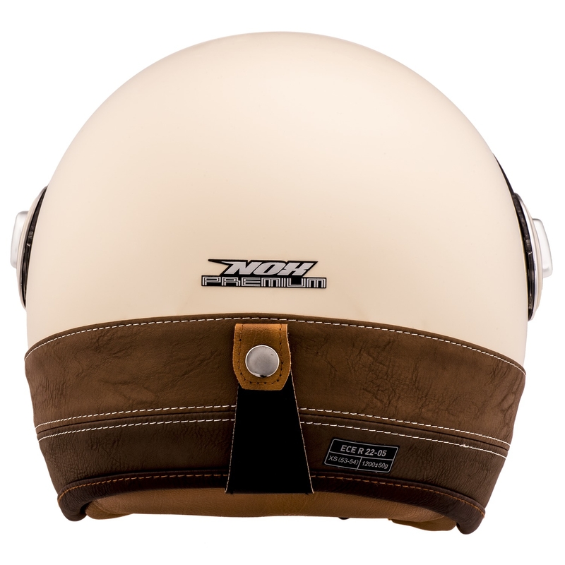 Kask motocyklowy otwarty NOX PREMIUM Heritage kremowo-biały z brązową skórą