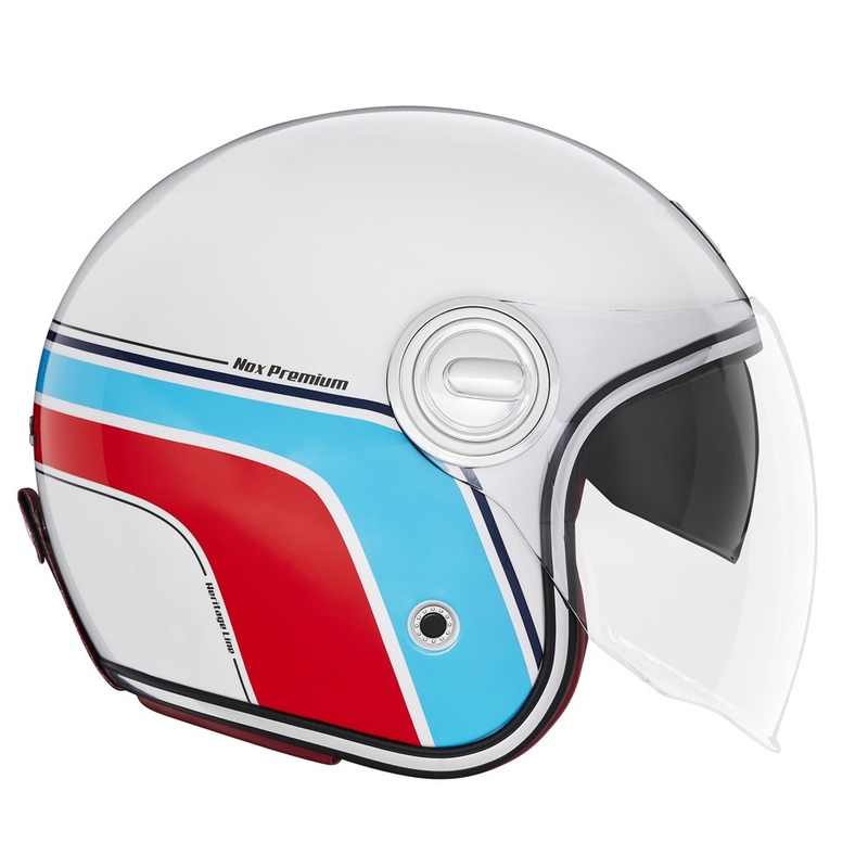 Kask motocyklowy otwarty NOX PREMIUM Heritage biało-niebiesko-czerwony