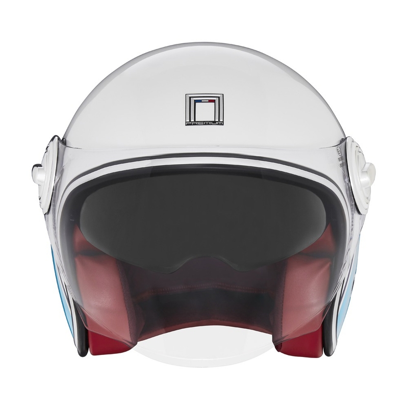 Kask motocyklowy otwarty NOX PREMIUM Heritage biało-niebiesko-czerwony
