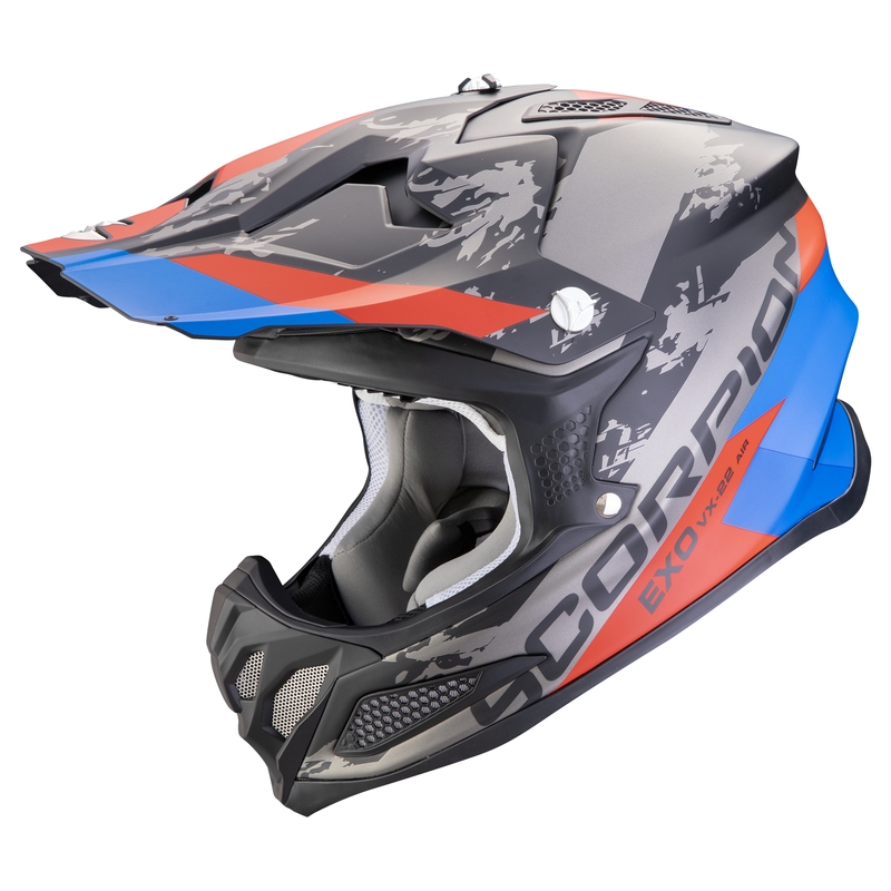 Kask motocrossowy Scorpion VX-22 Air CX matowy czarno-niebiesko-czerwony wyprzedaż