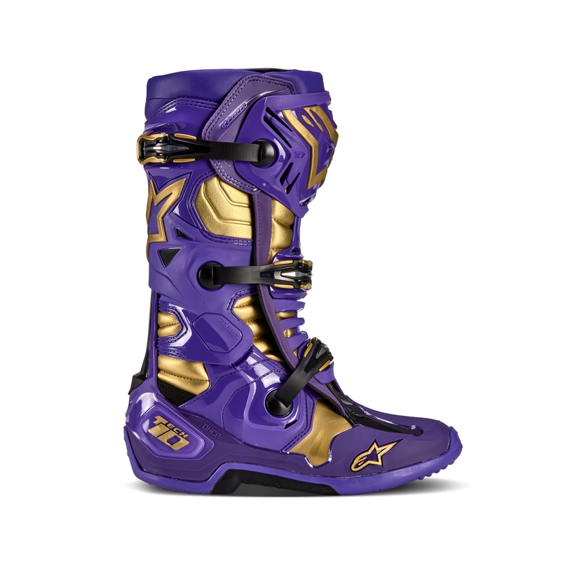 Buty motocyklowe Alpinestars Tech 10 Limited Edition Champ w kolorze fioletowo-złotym