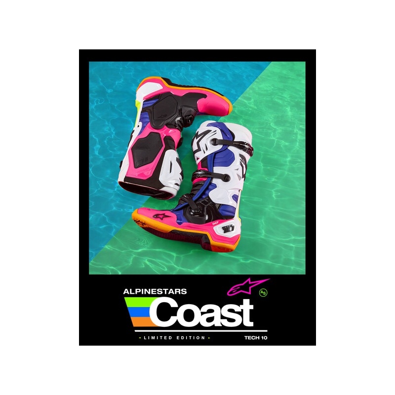 Buty motocyklowe Alpinestars Tech 10 Limited Edition Coast Biało-Granatowo-Różowo-Fluo Żółto-Pomarańczowo-Czarne