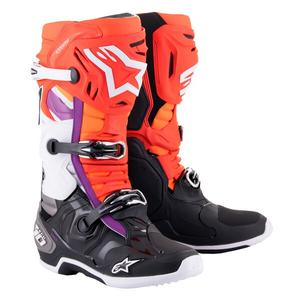 Buty motocyklowe Alpinestars Tech 10 w kolorze pomarańczowo-żółto-fioletowym, biało-czarnym