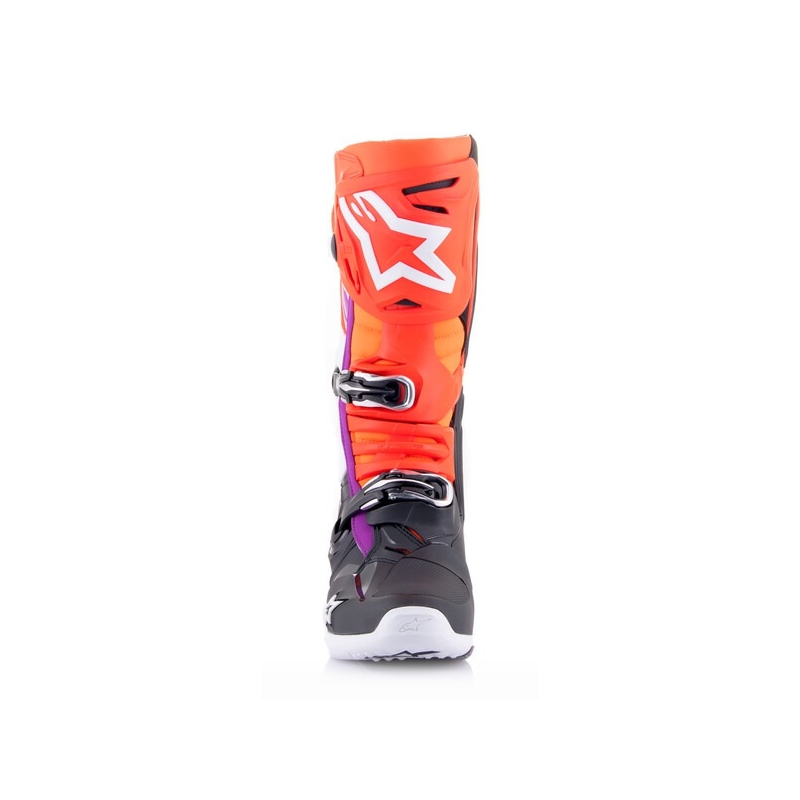 Buty motocyklowe Alpinestars Tech 10 w kolorze pomarańczowo-żółto-fioletowym, biało-czarnym