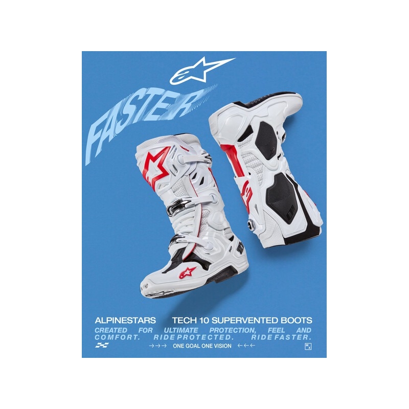 Buty motocyklowe Alpinestars Tech 10 Supervented, perforowane, biało-czerwono-czarne