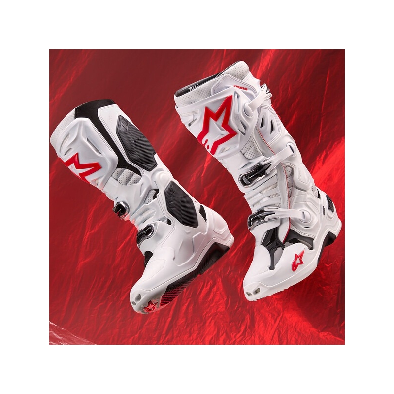 Buty motocyklowe Alpinestars Tech 10 Supervented, perforowane, biało-czerwono-czarne