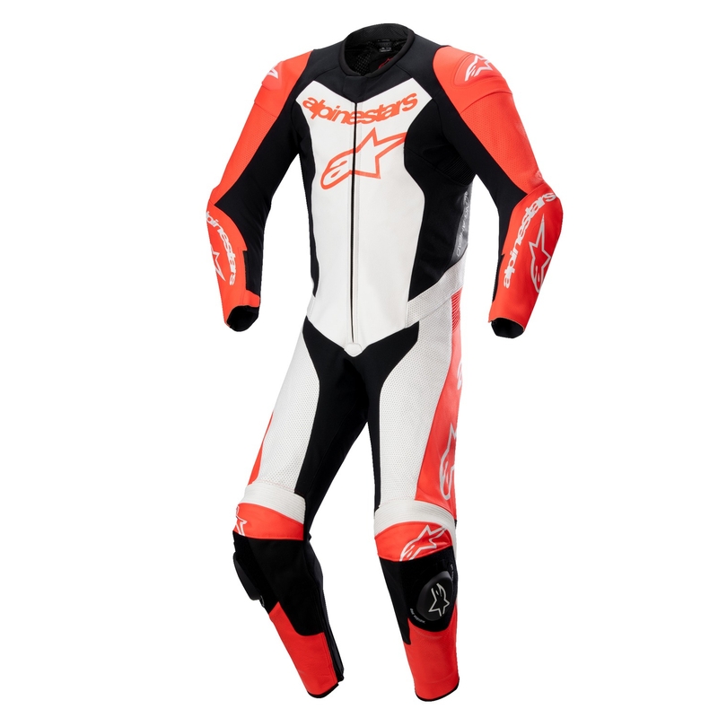 Jednoczęściowy skórzany kombinezon motocyklowy Alpinestars GP Force Lurv fluo czerwono-biało-czarny