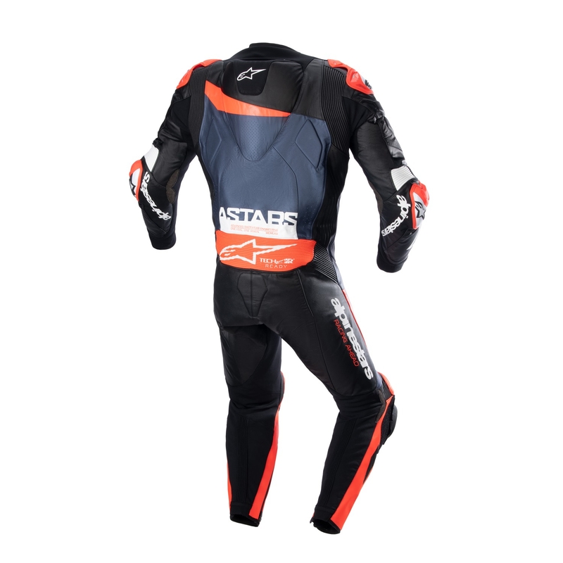 Kombinezon jednoczęściowy skórzany Alpinestars GP Plus 4 kompatybilny z TECH-AIR w kolorze czarno-fluo czerwono-granatowym