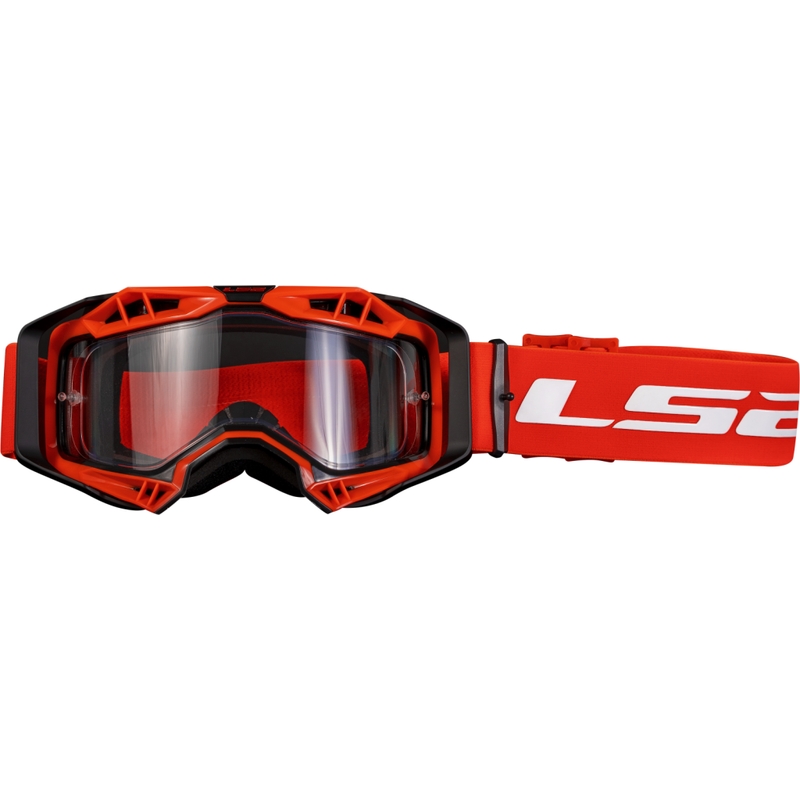 Gogle motocrossowe LS2 Aura Enduro w kolorze czerwonym z przezroczystej plexi