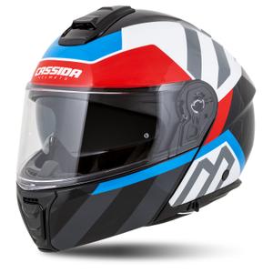 Kask motocyklowy składany Cassida Modulo 2.1 o profilu biało-czarno-niebiesko-szarym