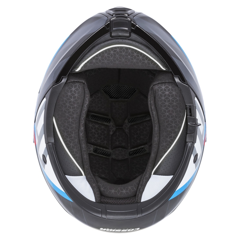 Kask motocyklowy składany Cassida Modulo 2.1 o profilu biało-czarno-niebiesko-szarym