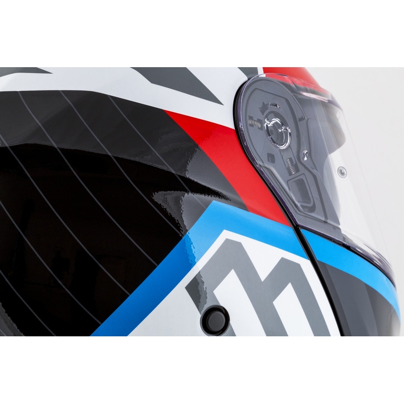 Kask motocyklowy składany Cassida Modulo 2.1 o profilu biało-czarno-niebiesko-szarym