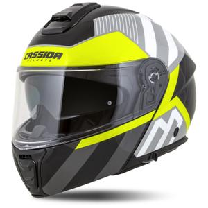 Kask motocyklowy składany Cassida Modulo 2.1 o profilu biało-czarno-fluo żółto-szary