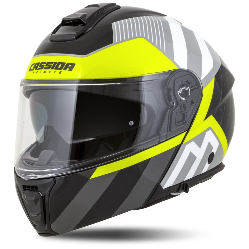 Kask motocyklowy składany Cassida Modulo 2.1 o profilu biało-czarno-fluo żółto-szary