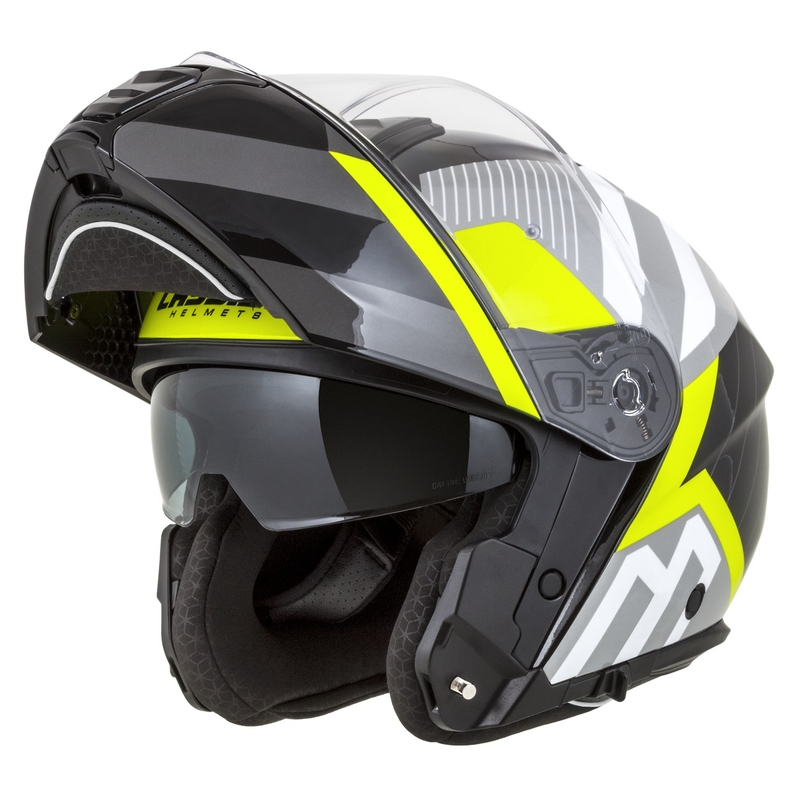 Kask motocyklowy składany Cassida Modulo 2.1 o profilu biało-czarno-fluo żółto-szary