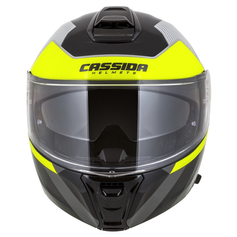 Kask motocyklowy składany Cassida Modulo 2.1 o profilu biało-czarno-fluo żółto-szary