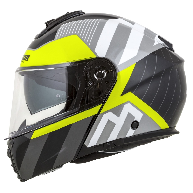 Kask motocyklowy składany Cassida Modulo 2.1 o profilu biało-czarno-fluo żółto-szary