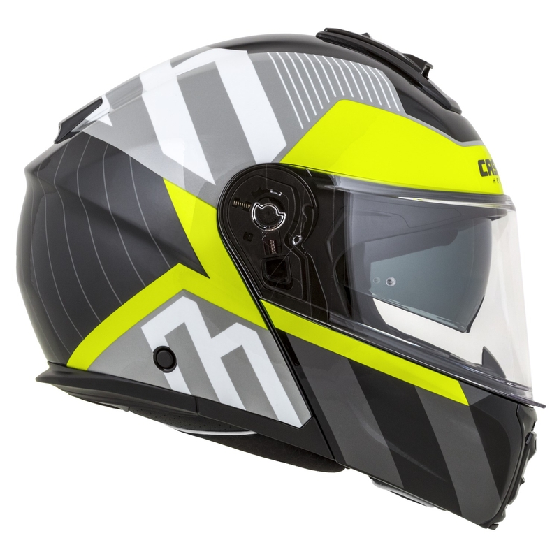 Kask motocyklowy składany Cassida Modulo 2.1 o profilu biało-czarno-fluo żółto-szary