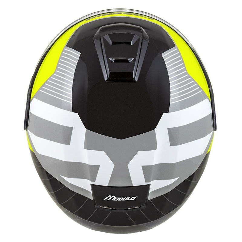Kask motocyklowy składany Cassida Modulo 2.1 o profilu biało-czarno-fluo żółto-szary