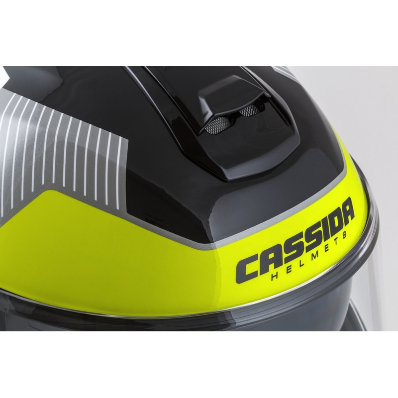 Kask motocyklowy składany Cassida Modulo 2.1 o profilu biało-czarno-fluo żółto-szary