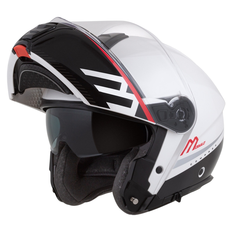 Kask Motocyklowy Cassida Modulo 2.1 Compass Flip Up Perłowo Biało-Czarno-Czerwono-Srebrny