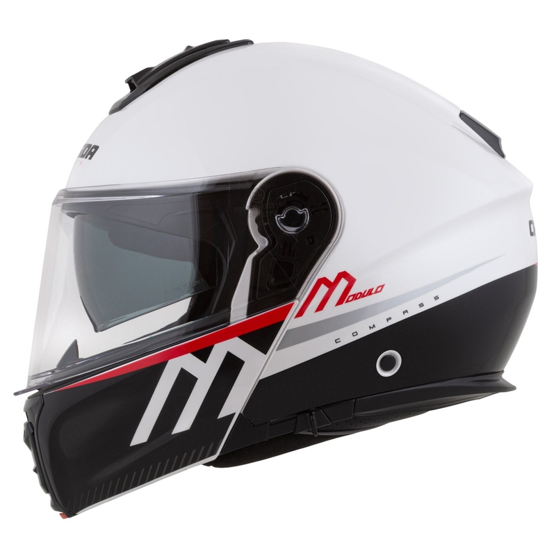 Kask Motocyklowy Cassida Modulo 2.1 Compass Flip Up Perłowo Biało-Czarno-Czerwono-Srebrny