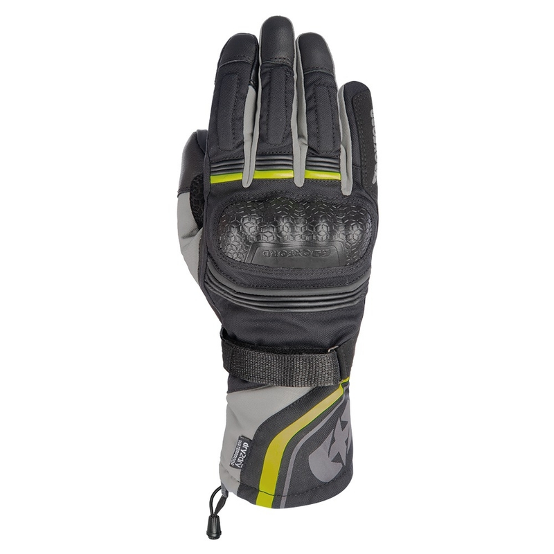 Rękawiczki motocyklowe Oxford Montreal 4.0 DRY2DRY™ w kolorze czarno-szaro-fluo-żółtym