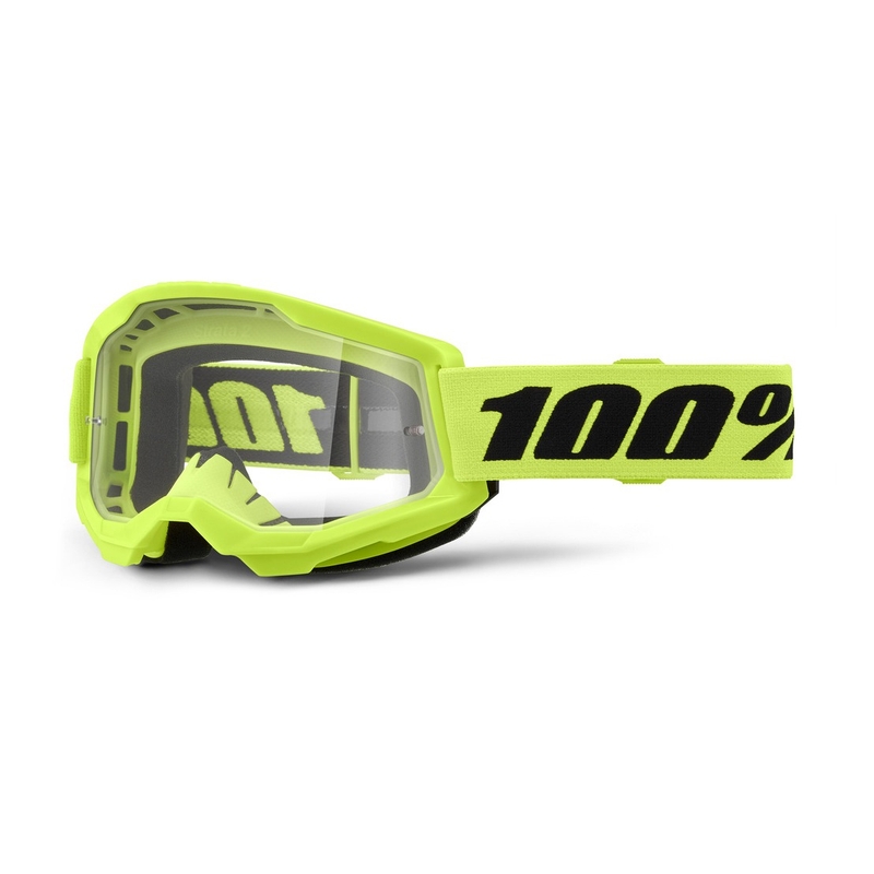 Gogle motocrossowe dziecięce 100% STRATA 2 neonowożółte (plexi przezroczysta)