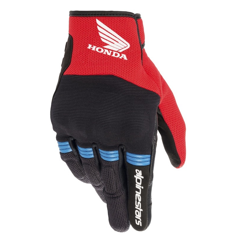 Kolekcja rękawic motocyklowych Alpinestars Copper Honda w kolorze czarno-czerwono-niebieskim