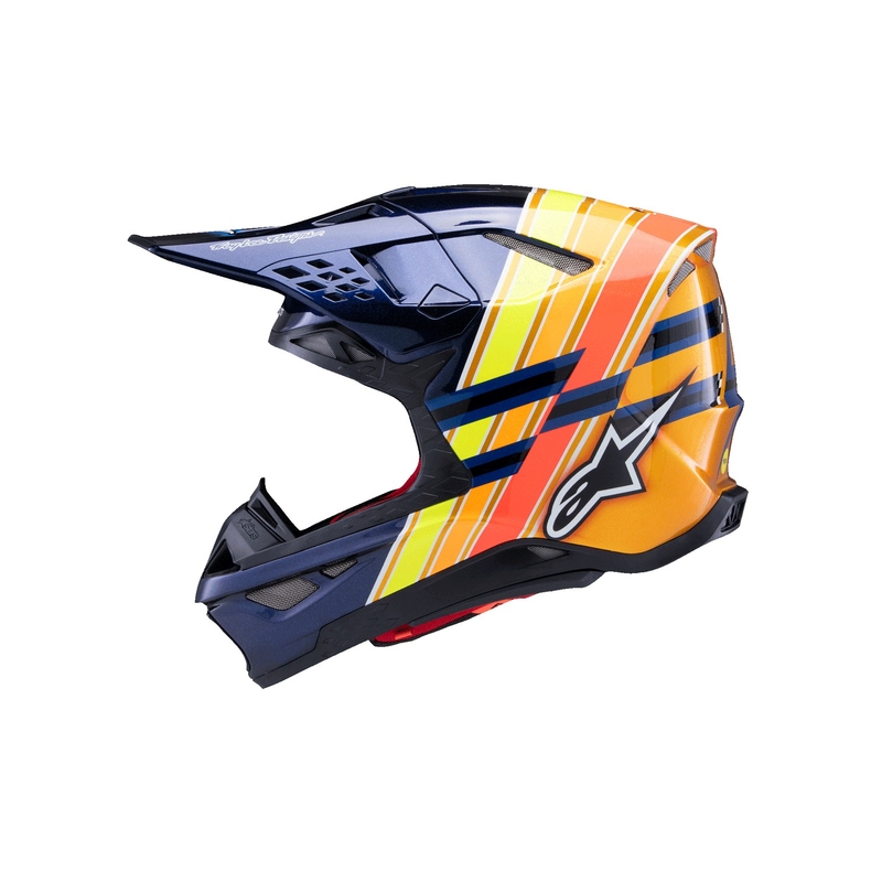 Kask motocrossowy Alpinestars Supertech S-M10 edycja TROY LEE DESIGNS perłowo-niebieski-fluo pomarańczowo-żółto-czerwony