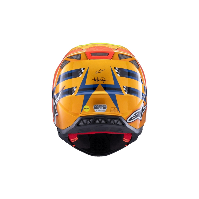 Kask motocrossowy Alpinestars Supertech S-M10 edycja TROY LEE DESIGNS perłowo-niebieski-fluo pomarańczowo-żółto-czerwony