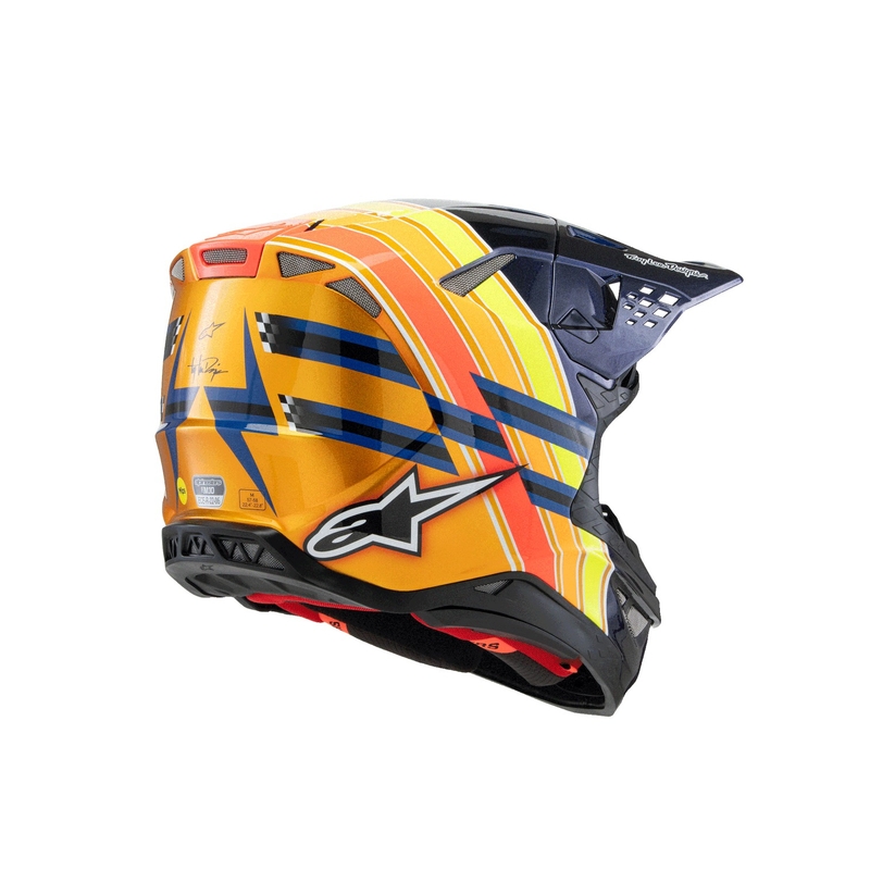 Kask motocrossowy Alpinestars Supertech S-M10 edycja TROY LEE DESIGNS perłowo-niebieski-fluo pomarańczowo-żółto-czerwony