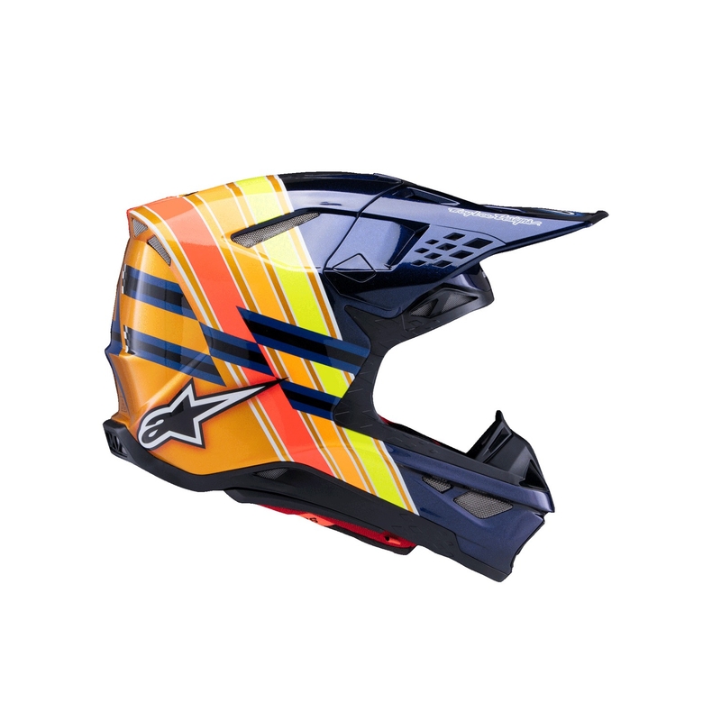 Kask motocrossowy Alpinestars Supertech S-M10 edycja TROY LEE DESIGNS perłowo-niebieski-fluo pomarańczowo-żółto-czerwony