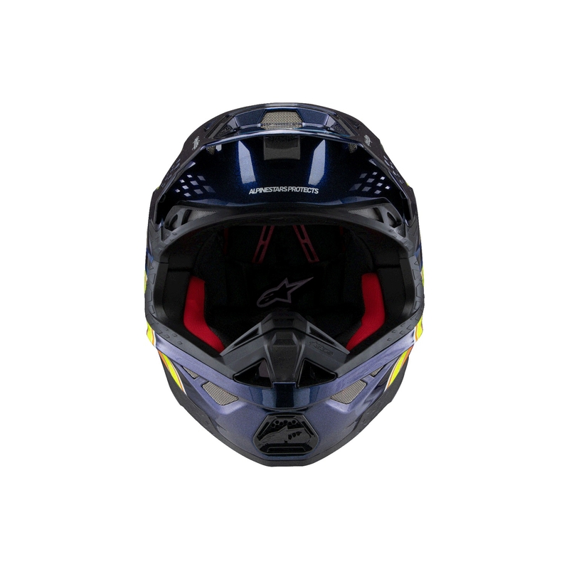 Kask motocrossowy Alpinestars Supertech S-M10 edycja TROY LEE DESIGNS perłowo-niebieski-fluo pomarańczowo-żółto-czerwony